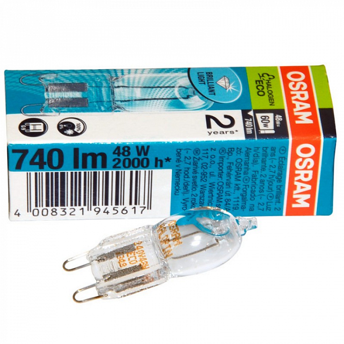 картинка OSRAM 66748 ES HALOPIN 48W (=60W) 230V G9 740lm прозрачная